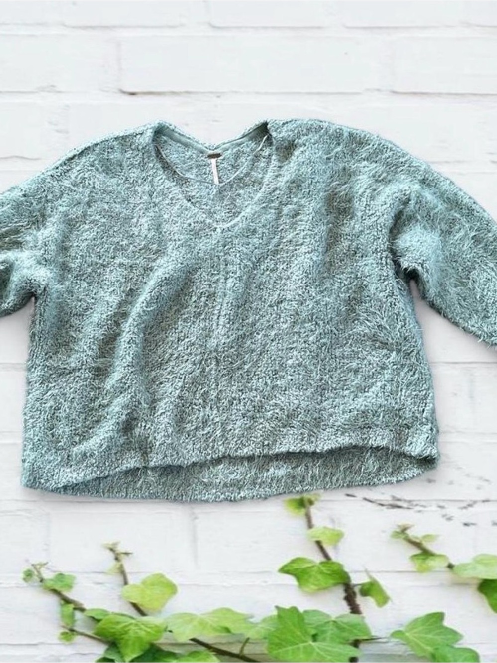 Free People Seafoam V-Neck Plush Pullover